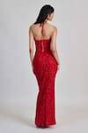 Shop_Mishru_Red Tulle Sequins, Embroidery, Beads Halter Neck Amira Top And Skirt Set _at_Aza_Fashions
