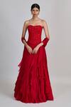 Buy_Mishru_Red Tulle, Organza, Chiffon Sequins, Embroidery Sweetheart Suki Ruffle Skirt Set _at_Aza_Fashions
