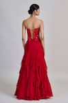 Shop_Mishru_Red Tulle, Organza, Chiffon Sequins, Embroidery Sweetheart Suki Ruffle Skirt Set _at_Aza_Fashions
