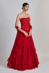 Buy_Mishru_Red Tulle, Organza, Chiffon Sequins, Embroidery Sweetheart Suki Ruffle Skirt Set _Online_at_Aza_Fashions