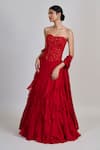 Shop_Mishru_Red Tulle, Organza, Chiffon Sequins, Embroidery Sweetheart Suki Ruffle Skirt Set _Online_at_Aza_Fashions