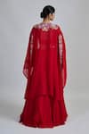 Shop_Mishru_Red Tulle, Organza Embroidery Open Neck, Square Avi Pleated Cape Skirt Set _at_Aza_Fashions