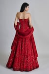 Shop_Mishru_Red Tulle, Organza Embroidery, Sequins, Mirrors Amara Floral Corset Lehenga Set _at_Aza_Fashions