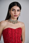 Buy_Mishru_Red Tulle, Organza Embroidery, Sequins, Mirrors Amara Floral Corset Lehenga Set 