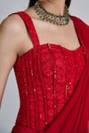 Mishru_Red Organza, Crepe, Tulle Embroidery, Nica Pre-draped Ruffle Saree With Blouse _Online_at_Aza_Fashions