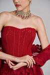Mishru_Red Tulle Embroidery, Sequins Sweetheart Neck Joise Corset Skirt Set _Online_at_Aza_Fashions