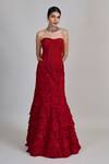 Mishru_Red Tulle Embroidery, Sequins Sweetheart Neck Joise Corset Skirt Set _at_Aza_Fashions