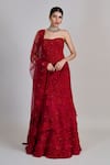 Buy_Mishru_Red Tulle Embroidery, Sequins Sweetheart Neck Joise Corset Skirt Set _at_Aza_Fashions