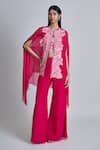 Buy_Mishru_Fuchsia Tulle, Organza Embroidery Round Neck Aurea Jacket Palazzo Set _at_Aza_Fashions