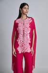 Shop_Mishru_Fuchsia Tulle, Organza Embroidery Round Neck Aurea Jacket Palazzo Set _Online_at_Aza_Fashions