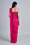 Shop_Mishru_Fuchsia Silk, Tulle Embroidery Sweetheart Neck Zin Pre-draped Saree With Blouse _at_Aza_Fashions