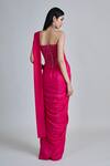 Buy_Mishru_Fuchsia Silk, Tulle Embroidery Sweetheart Neck Zin Pre-draped Saree With Blouse 
