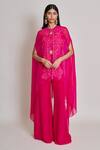 Buy_Mishru_Fuchsia Organza, Tulle Embroidery, Sequins High Neck, Aurea Jacket Palazzo Set _at_Aza_Fashions
