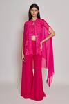 Shop_Mishru_Fuchsia Organza, Tulle Embroidery, Sequins High Neck, Aurea Jacket Palazzo Set _at_Aza_Fashions