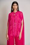 Buy_Mishru_Fuchsia Organza, Tulle Embroidery, Sequins High Neck, Aurea Jacket Palazzo Set _Online_at_Aza_Fashions