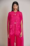 Shop_Mishru_Fuchsia Organza, Tulle Embroidery, Sequins High Neck, Aurea Jacket Palazzo Set _Online_at_Aza_Fashions