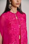 Buy_Mishru_Fuchsia Organza, Tulle Embroidery, Sequins High Neck, Aurea Jacket Palazzo Set 