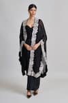 Buy_Mishru_Black Tulle, Satin Embroidery, Beads, Sequins Open Lea Cape Draped Skirt Set _at_Aza_Fashions