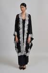 Shop_Mishru_Black Tulle, Satin Embroidery, Beads, Sequins Open Lea Cape Draped Skirt Set _Online_at_Aza_Fashions