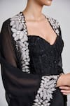 Mishru_Black Tulle, Satin Embroidery, Beads, Sequins Open Lea Cape Draped Skirt Set _at_Aza_Fashions