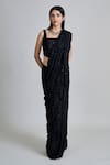 Buy_Mishru_Black Organza, Tulle Sequins, Embroidery Yuki Pre-draped Saree With Blouse _at_Aza_Fashions