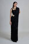 Shop_Mishru_Black Organza, Tulle Sequins, Embroidery Yuki Pre-draped Saree With Blouse _Online_at_Aza_Fashions