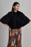 Buy_Mishru_Black Organza Embroidery High Neck Orla Bubble Hem Top And Pant Set _Online_at_Aza_Fashions