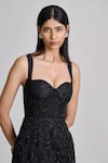 Mishru_Black Tulle Beads, Sequins, Embroidery Sweetheart Neck Mirae Floral Dress _at_Aza_Fashions