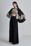 Buy_Mishru_Black Organza Embroidery, Sequins High Neck Kalie Cape Set _Online_at_Aza_Fashions