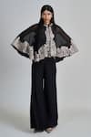 Buy_Mishru_Black Organza Embroidery, Sequins High Neck Kalie Cape Set _at_Aza_Fashions