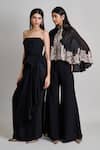 Buy_Mishru_Black Organza Embroidery, Sequins High Neck Kalie Cape Set 