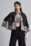 Shop_Mishru_Black Organza Embroidery, Sequins High Neck Kalie Cape Set 