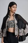 Buy_Mishru_Black Organza Embroidery, Sequins High Neck Kalie Cape Set _Online