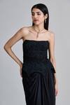 Buy_Mishru_Black Organza, Satin Ciara Embroidered Peplum Corset And Draped Skirt Set _Online_at_Aza_Fashions