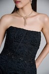 Mishru_Black Organza, Satin Ciara Embroidered Peplum Corset And Draped Skirt Set _at_Aza_Fashions