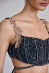 Shop_Mishru_Black Tulle, Organza Sequins, Embroidery, Metallic Dianthus Corset Sharara Set 