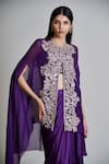 Buy_Mishru_Purple Tulle, Satin Embroidery Round Neck, Square Aurea Cape Draped Skirt Set _Online_at_Aza_Fashions
