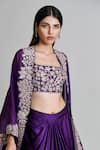 Mishru_Purple Tulle, Satin Embroidery Open , Square Lea Cape Draped Skirt Set _Online_at_Aza_Fashions