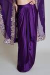 Shop_Mishru_Purple Tulle, Satin Embroidery Open , Square Lea Cape Draped Skirt Set _Online_at_Aza_Fashions