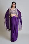 Buy_Mishru_Purple Tulle, Satin Embroidery Open , Square Lea Cape Draped Skirt Set _at_Aza_Fashions