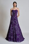 Buy_Mishru_Purple Tulle, Organza Applique, Carmine Embroidered Corset And Lehenga Set _at_Aza_Fashions