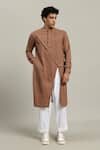 Shop_Studio Error_Rust Cotton Front Slit Cross Kurta 
