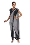 Buy Neha Gursahani Black Lycra, Cotton Voile Sequin And Grey Embroidered Pre Draped Saree With Pants at Aza Fashions Buy_Neha Gursahani_Black Lycra, Cotton Voile Sequin And Grey Embroidered Pre Draped Saree With Pants _at_Aza_Fashions