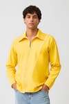 Buy Neora By Nehal Chopra Yellow Twill Collared Zip Shirt at Aza Fashions Buy_Neora By Nehal Chopra_Yellow Twill Collared Zip Shirt _at_Aza_Fashions