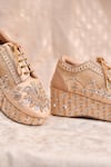 Shop_Around Always_Gold Mayuri Floral Embroidered Wedge Sneakers _Online_at_Aza_Fashions