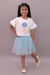 Buy_Lil Drama_White Cotton, Net Fabric Flowers Ice Cream Embroidered T Shirt And Skirt Set _at_Aza_Fashions