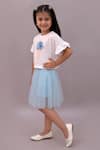Shop_Lil Drama_White Cotton, Net Fabric Flowers Ice Cream Embroidered T Shirt And Skirt Set _Online_at_Aza_Fashions