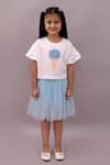 Buy_Lil Drama_White Cotton, Net Fabric Flowers Ice Cream Embroidered T Shirt And Skirt Set 