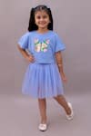 Buy_Lil Drama_Blue Cotton, Net Sequins Butterfly Embroidered T Shirt And Skirt Set _at_Aza_Fashions