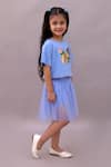 Shop_Lil Drama_Blue Cotton, Net Sequins Butterfly Embroidered T Shirt And Skirt Set _Online_at_Aza_Fashions